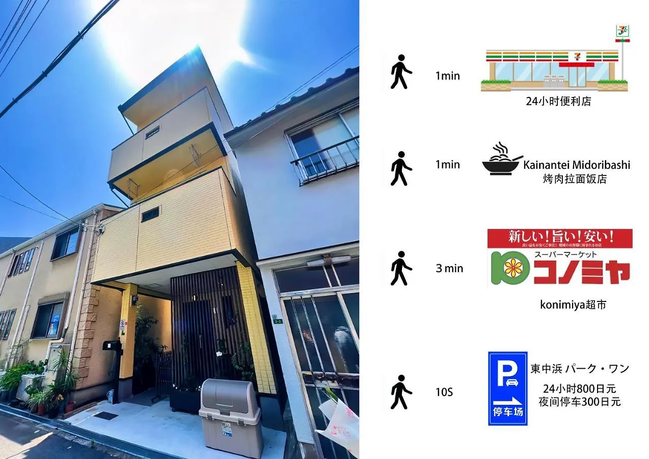 千間川-緑橋 Villa Osaka Semesterbostad